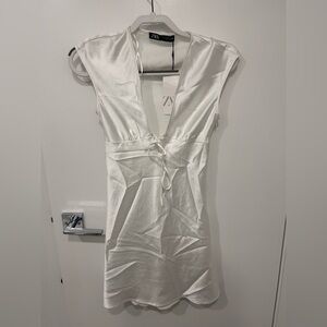 NWOT Zara satin white mini dress - size XS